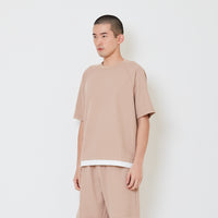 Men Oversized Waffle Top - Light Khaki - SM2408137B