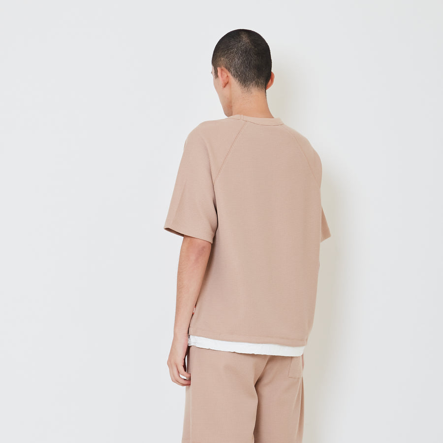 Men Oversized Waffle Top - Light Khaki - SM2408137B