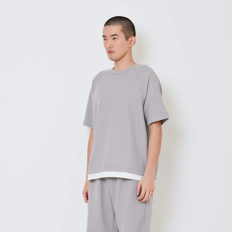 Men Oversized Waffle Top - Light Grey - SM2408137C