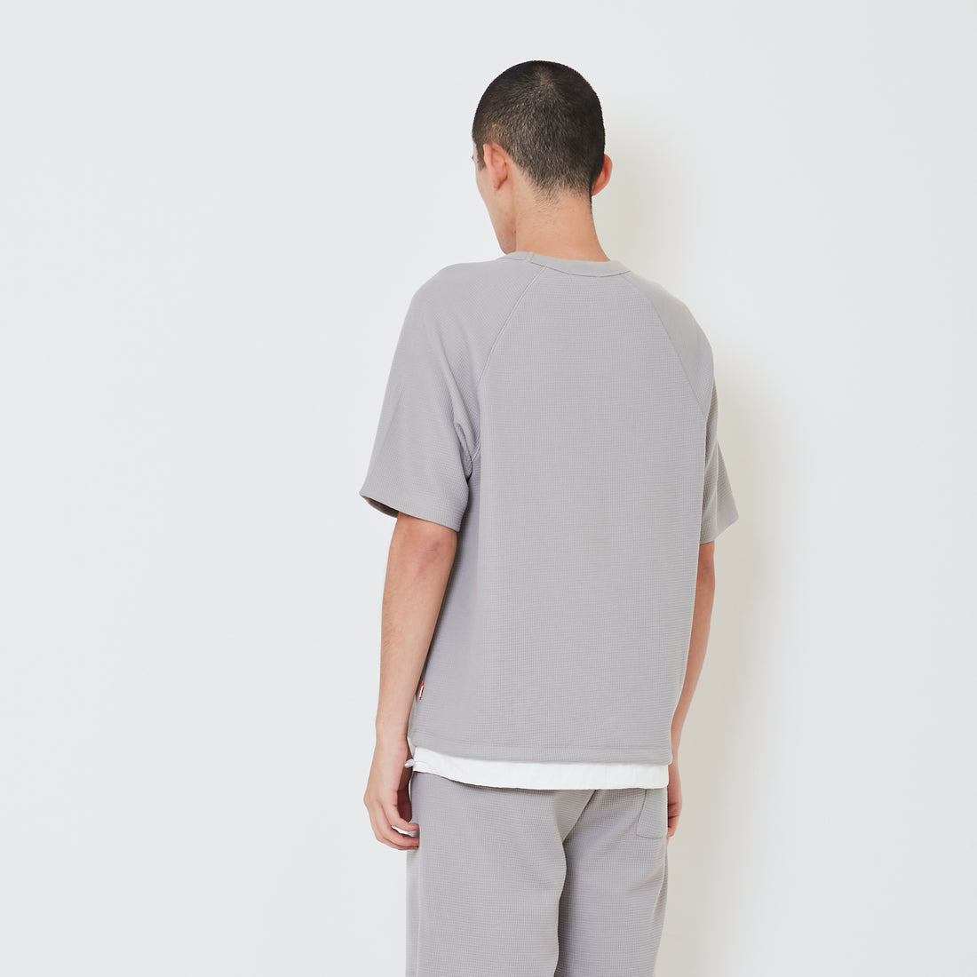 Men Oversized Waffle Top - Light Grey - SM2408137C