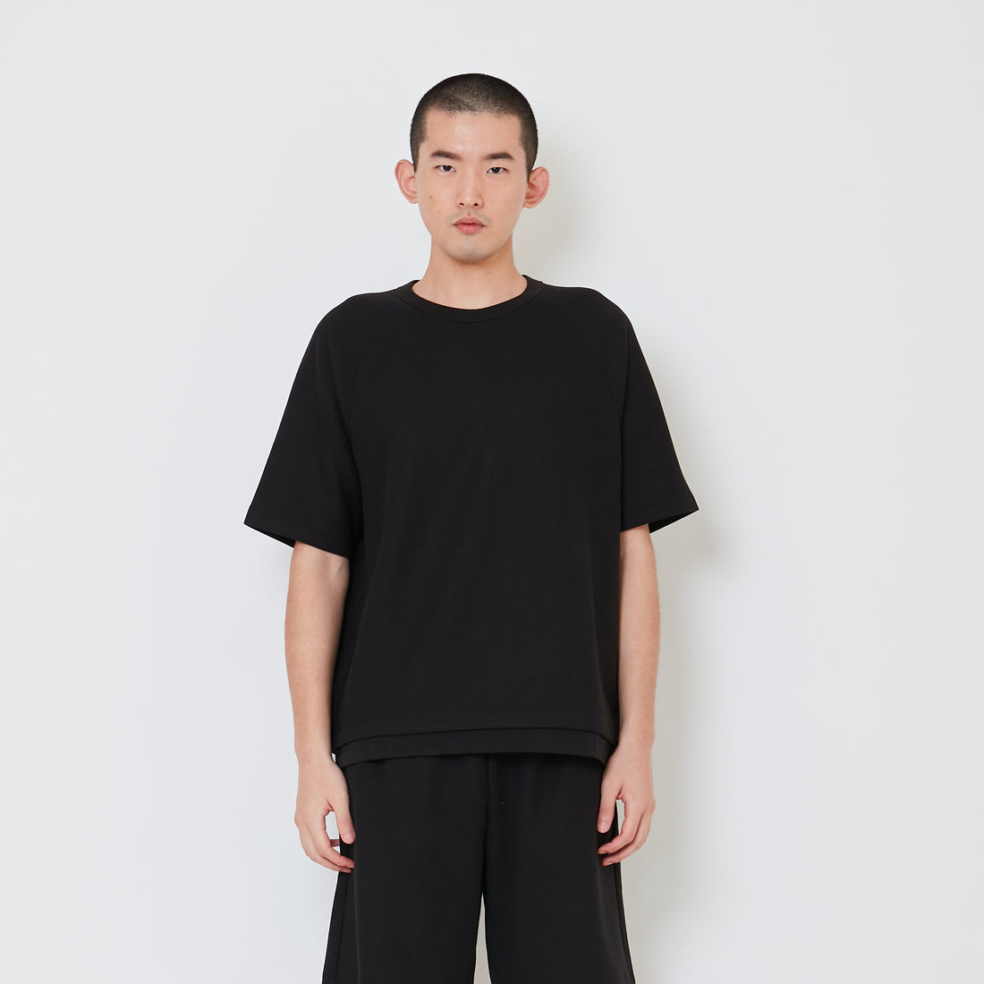 Men Oversized Waffle Top - Black - SM2408137D