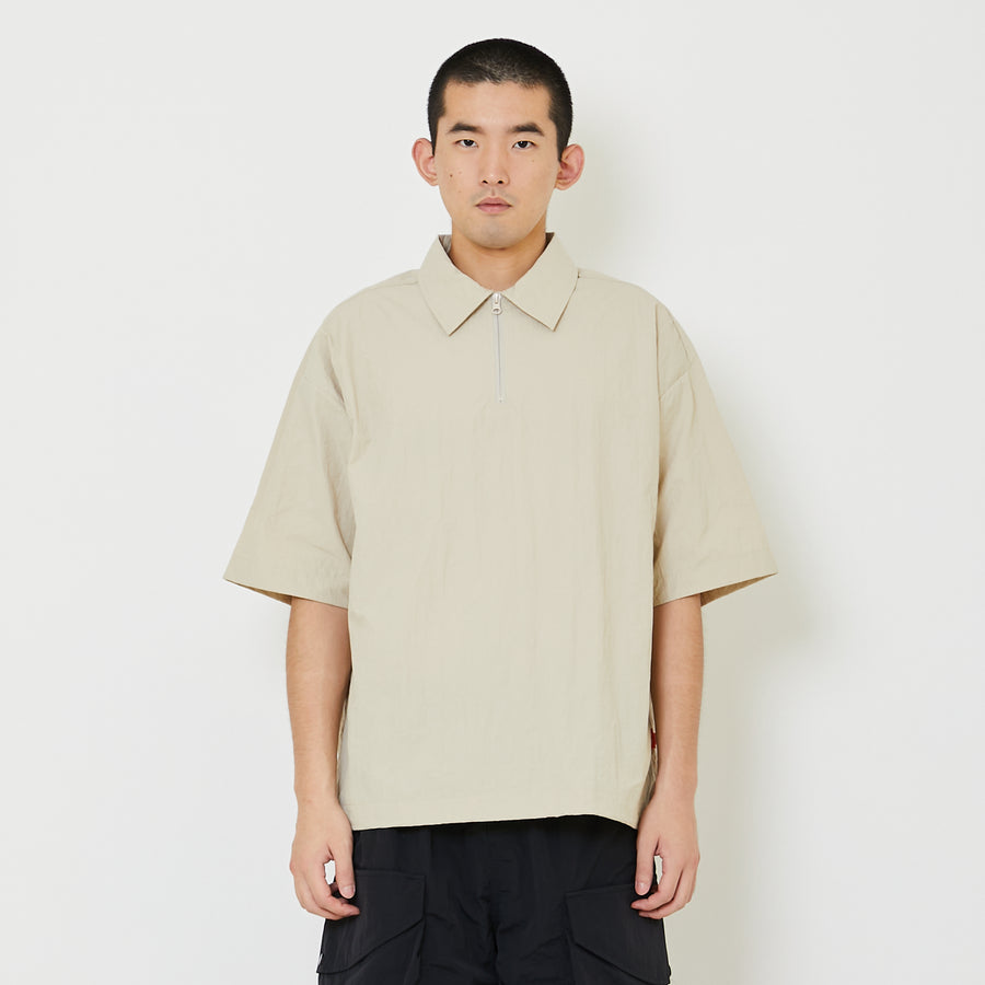 Mens Oversized Nylon Polo Tee - Light Khaki - SM2408141A