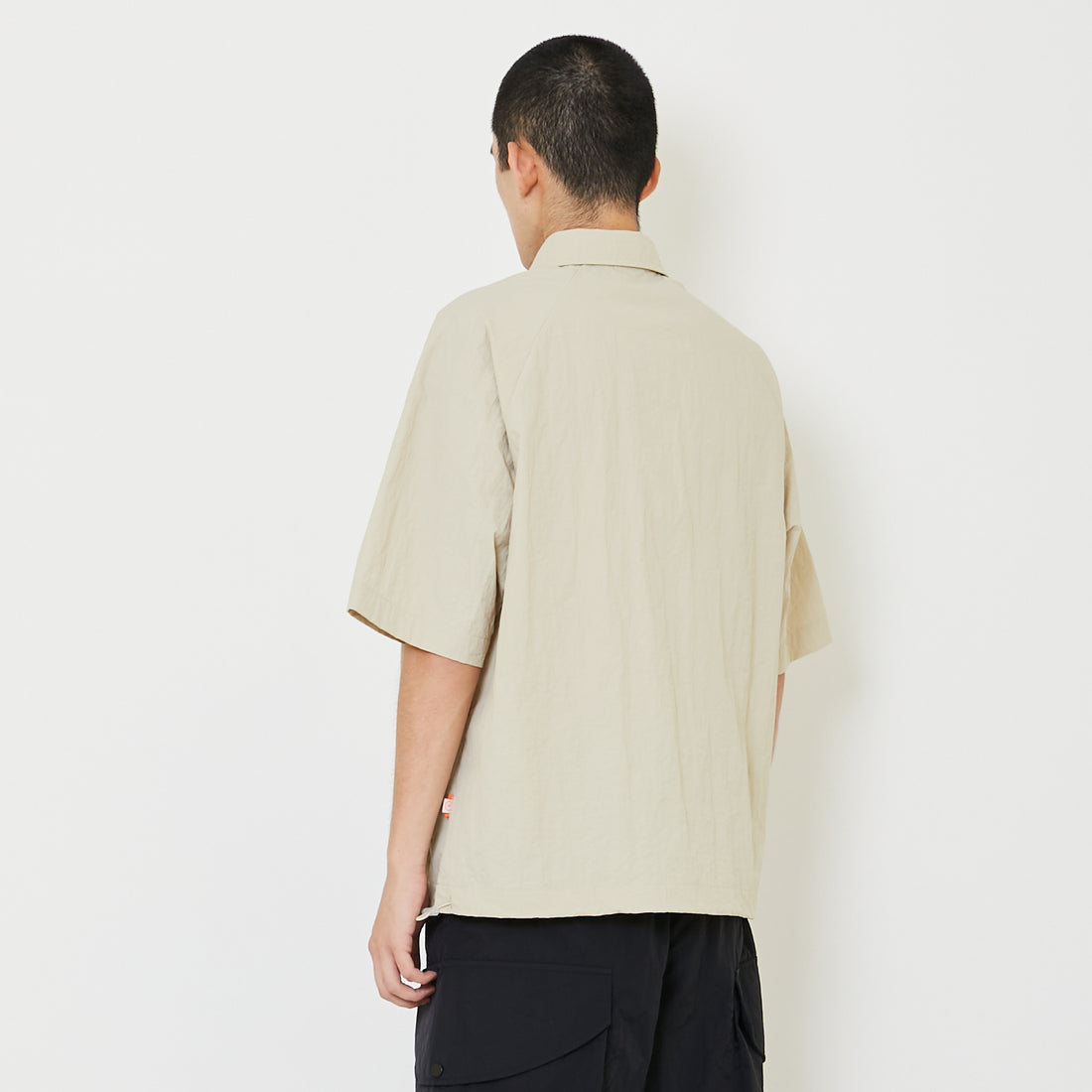 Mens Oversized Nylon Polo Tee - Light Khaki - SM2408141A