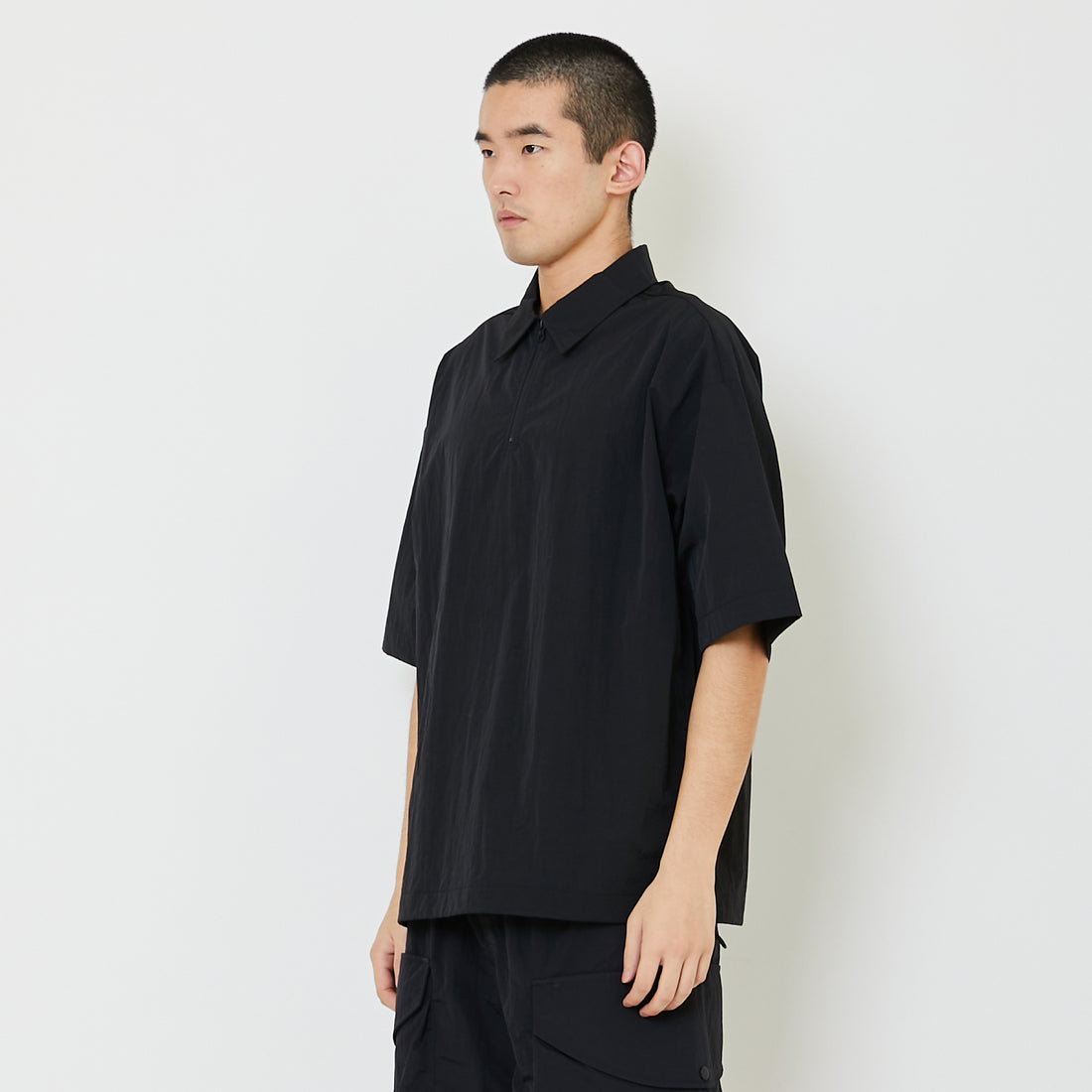 Mens Oversized Nylon Polo Tee - Black - SM2408141C