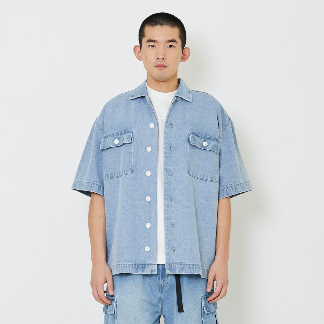 Men Oversized Shirt - Light Blue - SM2408145A