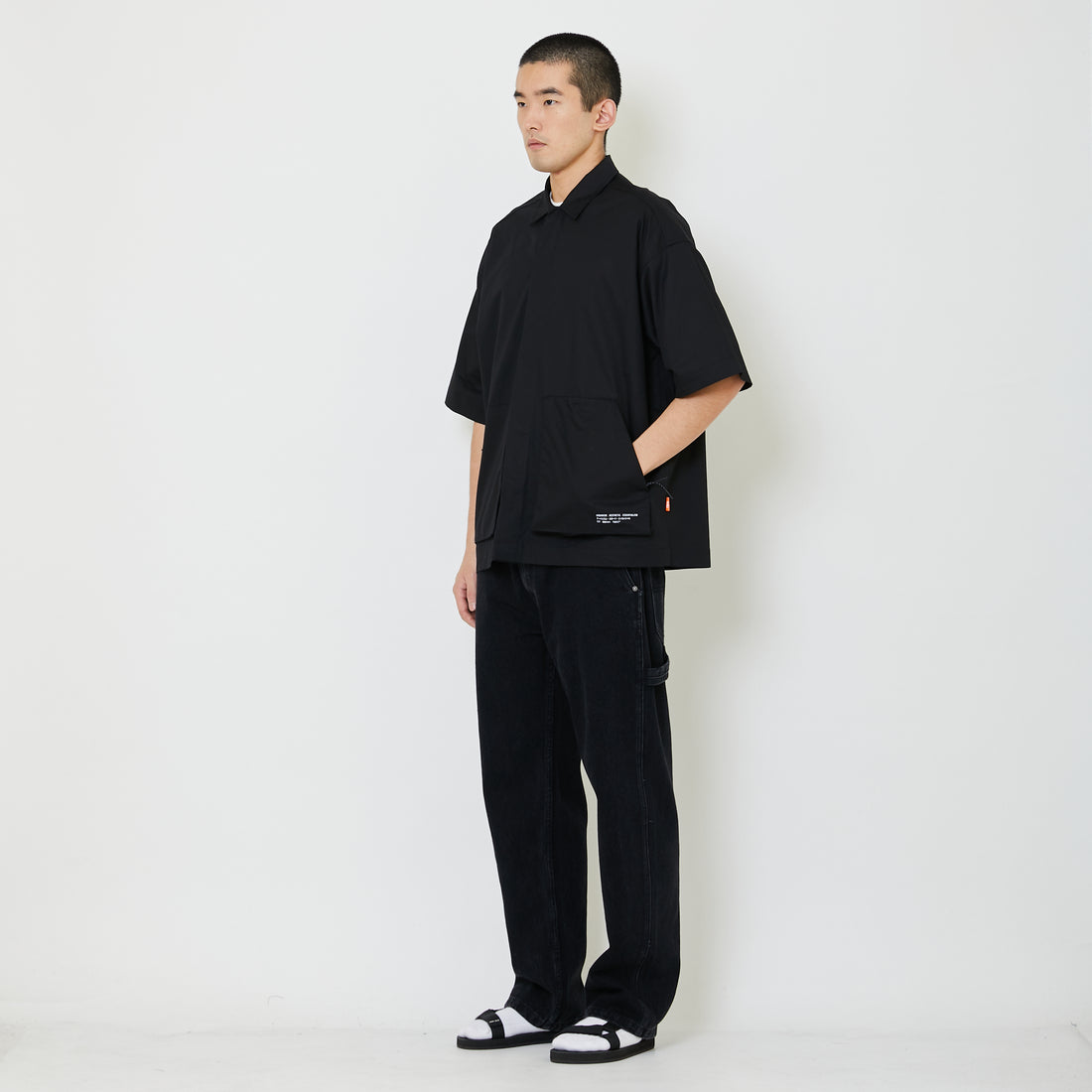 Men Straight Cut Worker Denim Long Pants - Black - SM2408148B