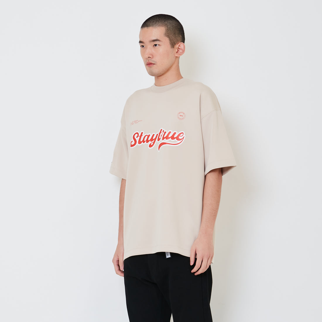 Men Printed Oversized Jersey Tee - Light Khaki - SM2408150C