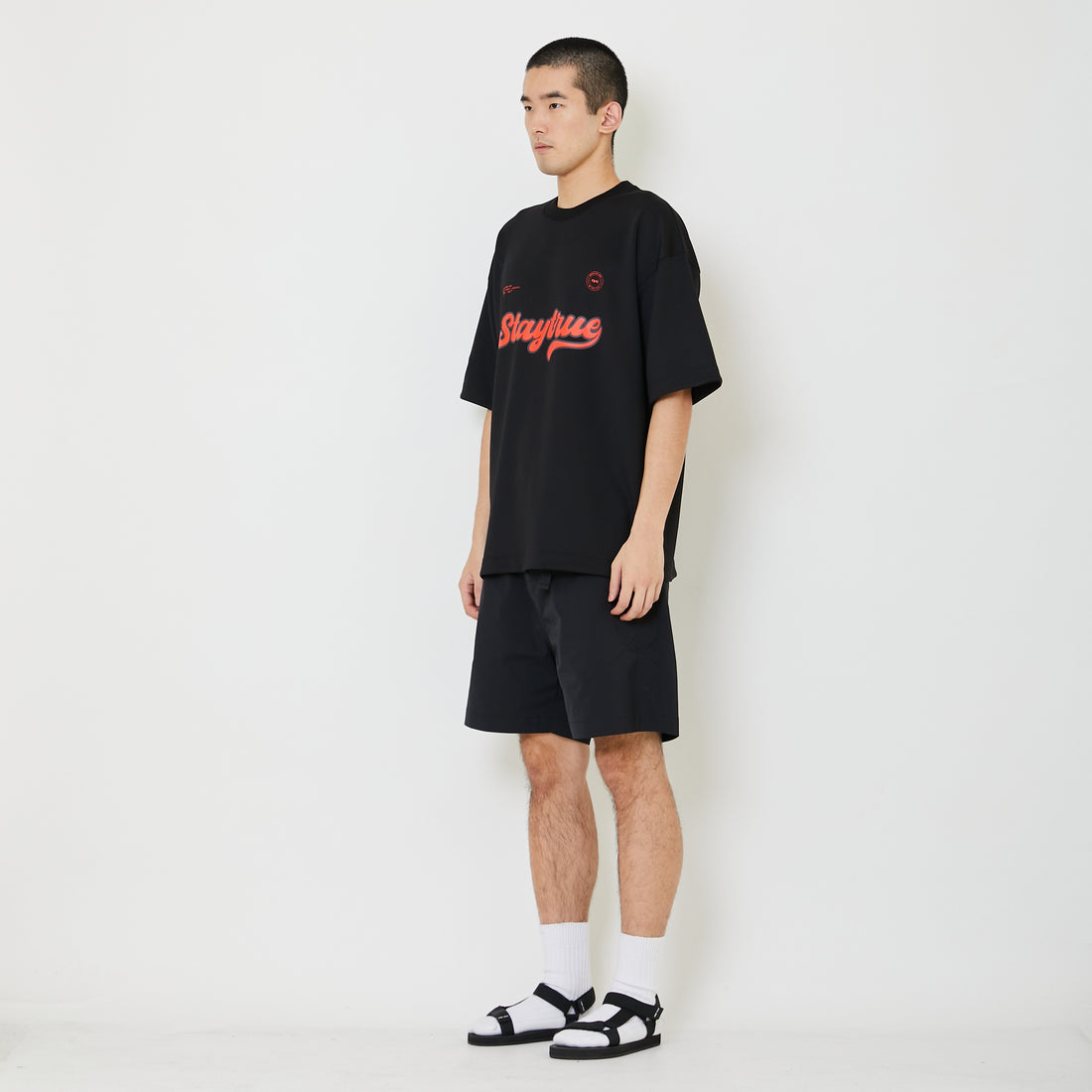 Men Printed Oversized Jersey Tee - Black - SM2408150D