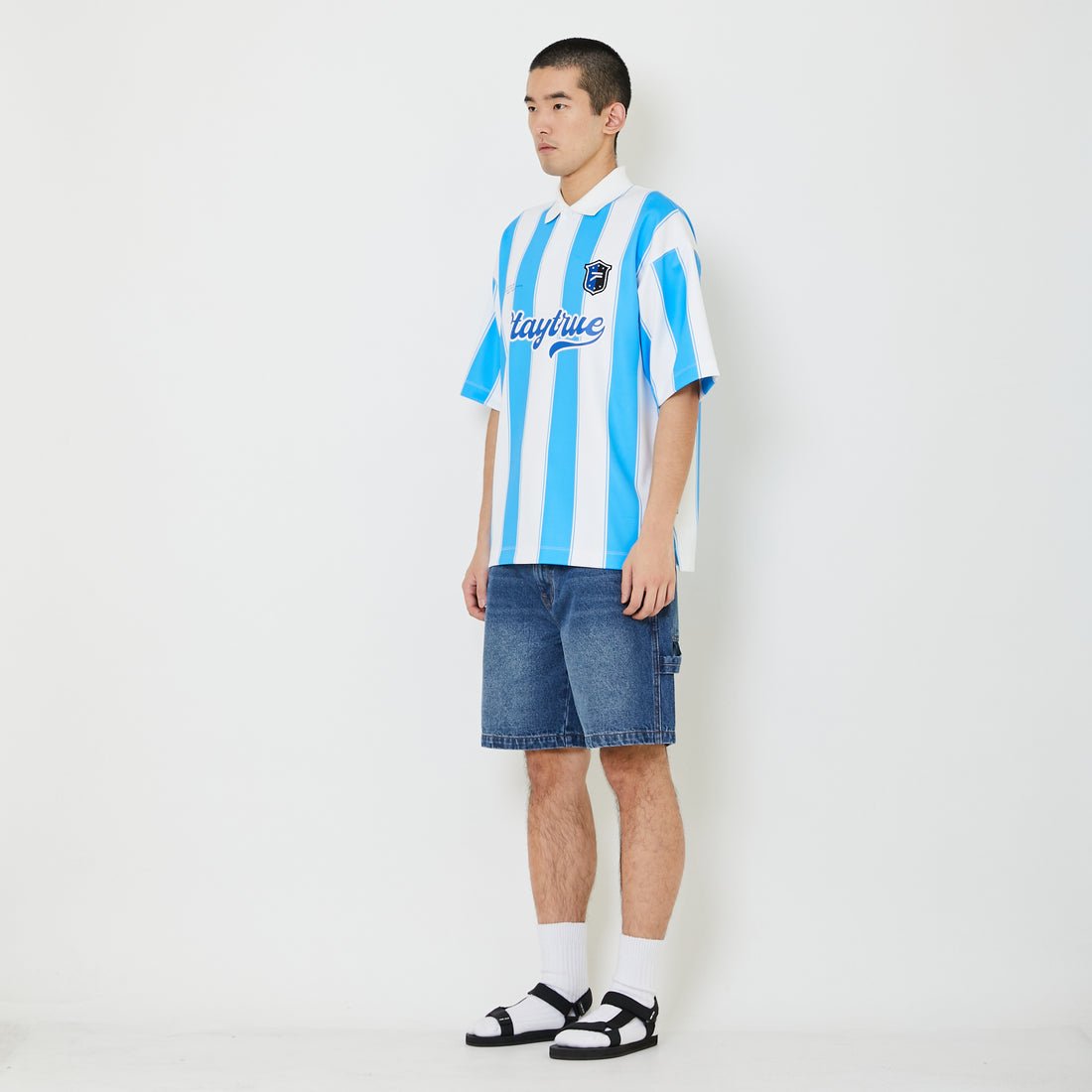 Men Printed Oversized Jersey Polo Tee - Blue - SM2408152A