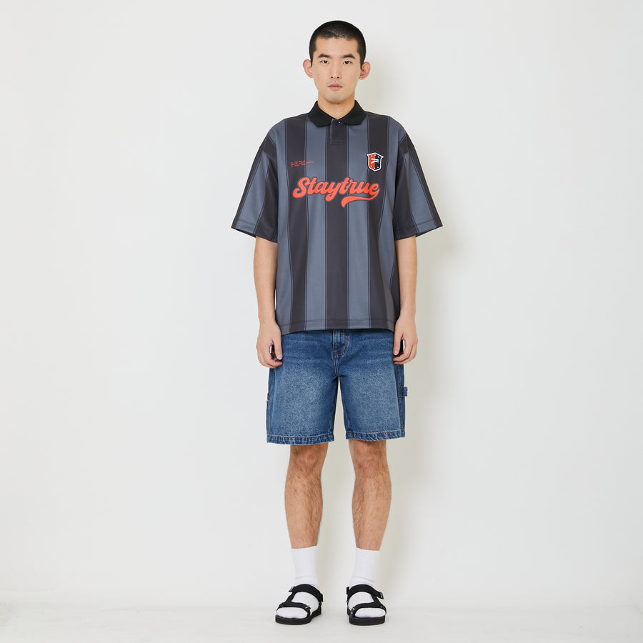 Men Printed Oversized Jersey Polo Tee - Black - SM2408152B