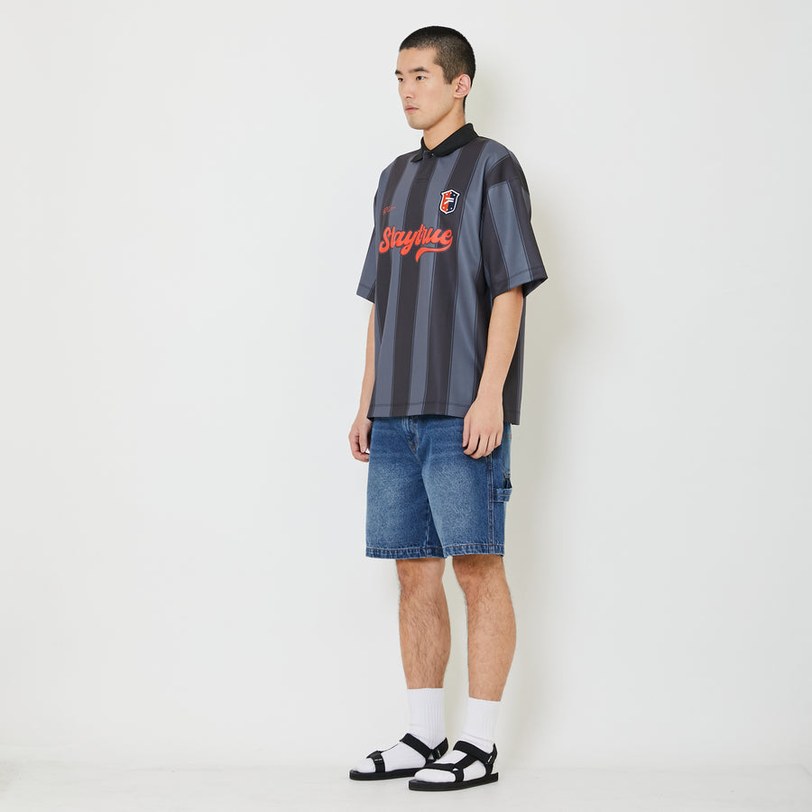 Men Printed Oversized Jersey Polo Tee - Black - SM2408152B