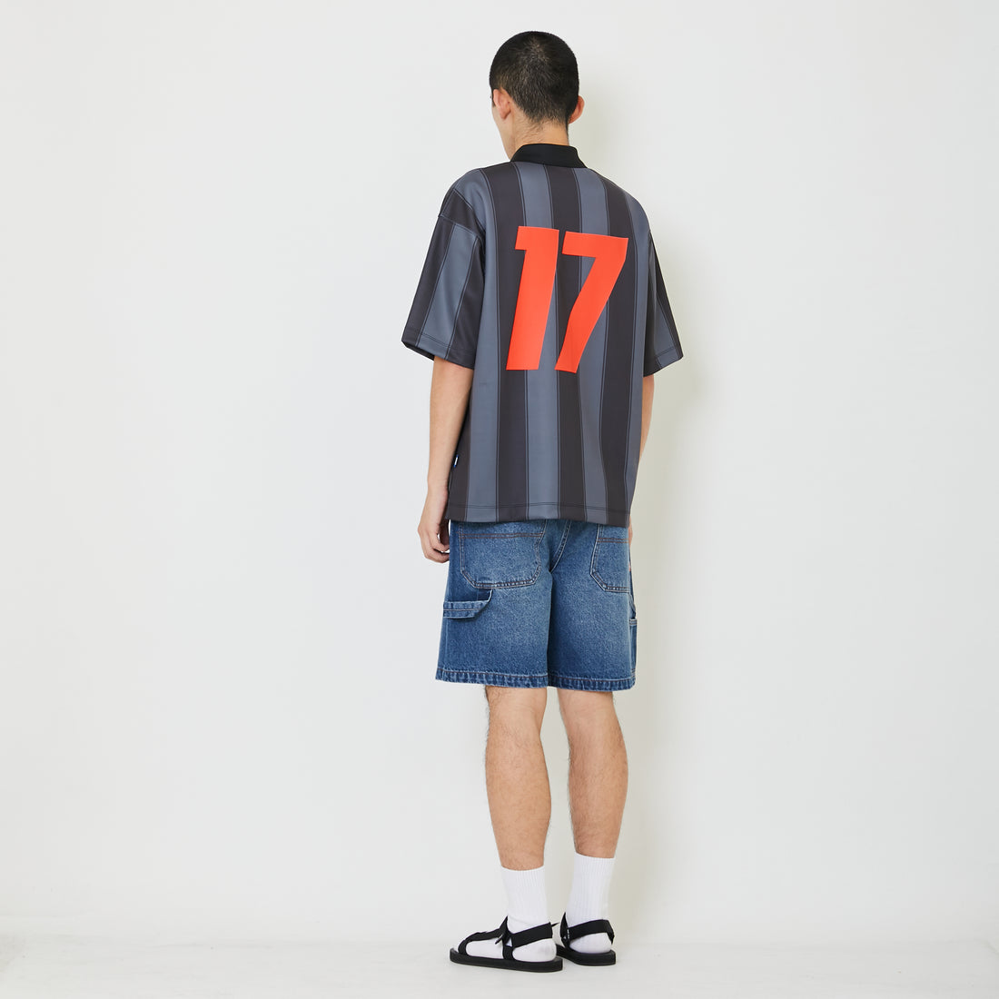 Men Printed Oversized Jersey Polo Tee - Black - SM2408152B