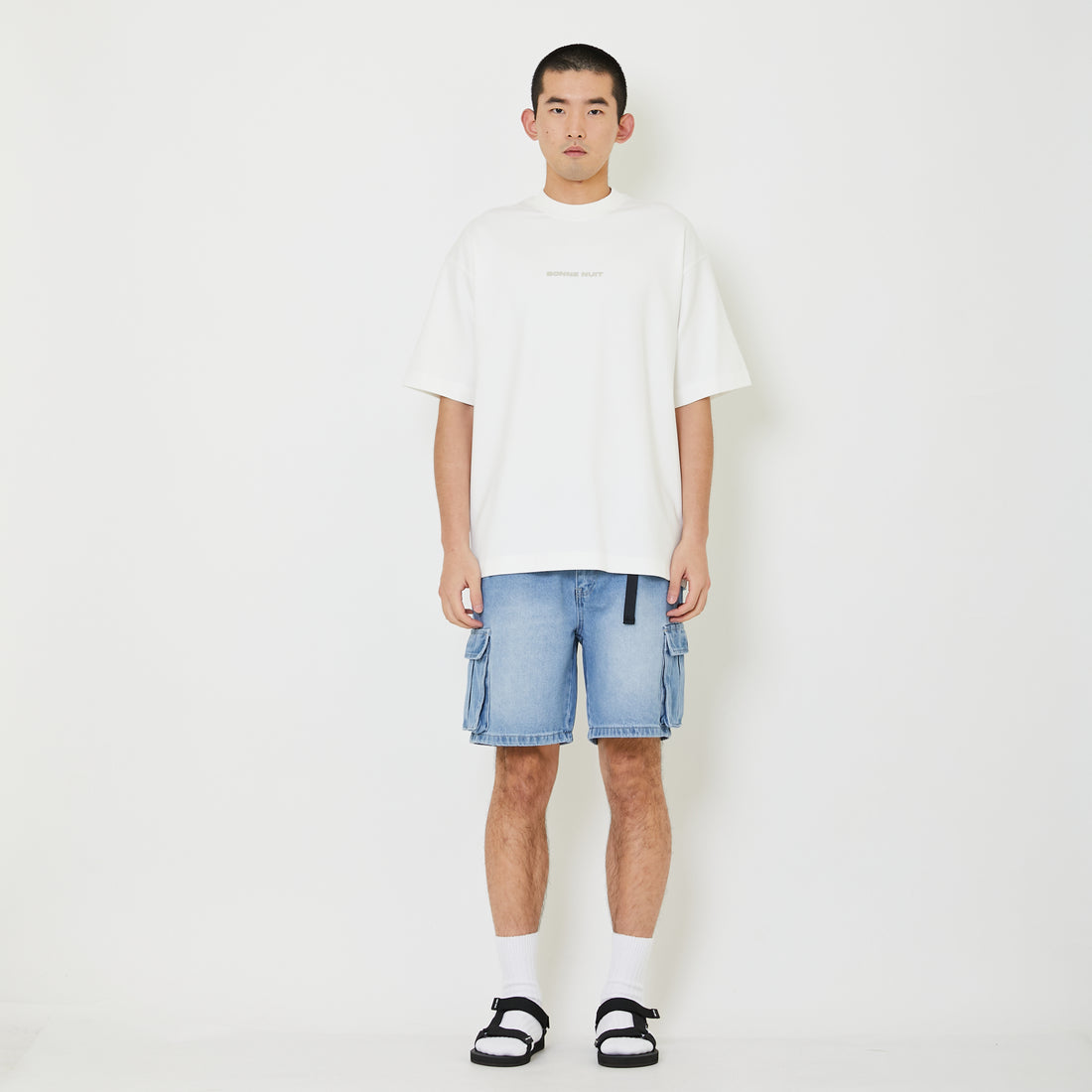 Men Printed Oversized Tee - Off White - SM2409158A