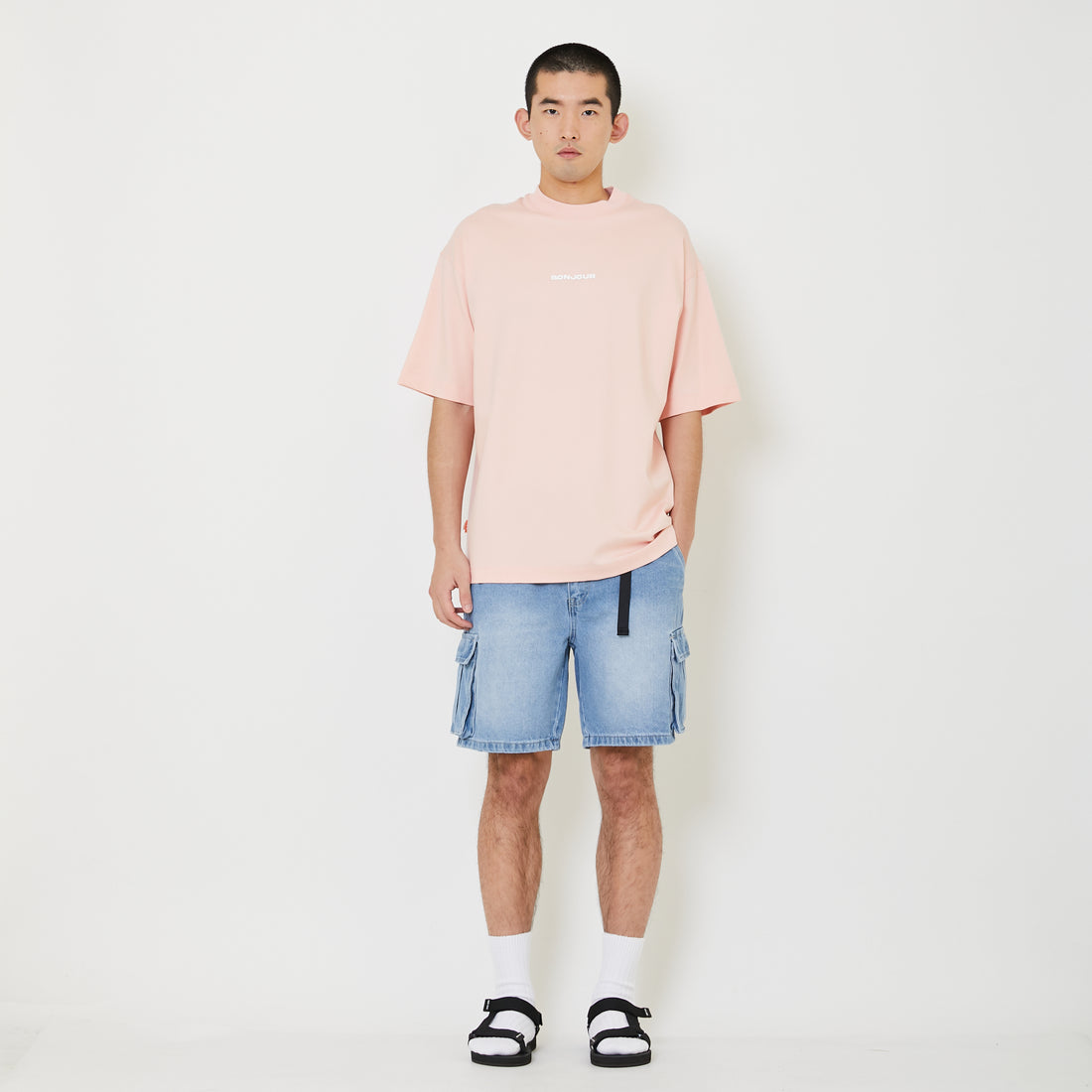 Men Printed Oversized Tee - Soft Pink - SM2409158B