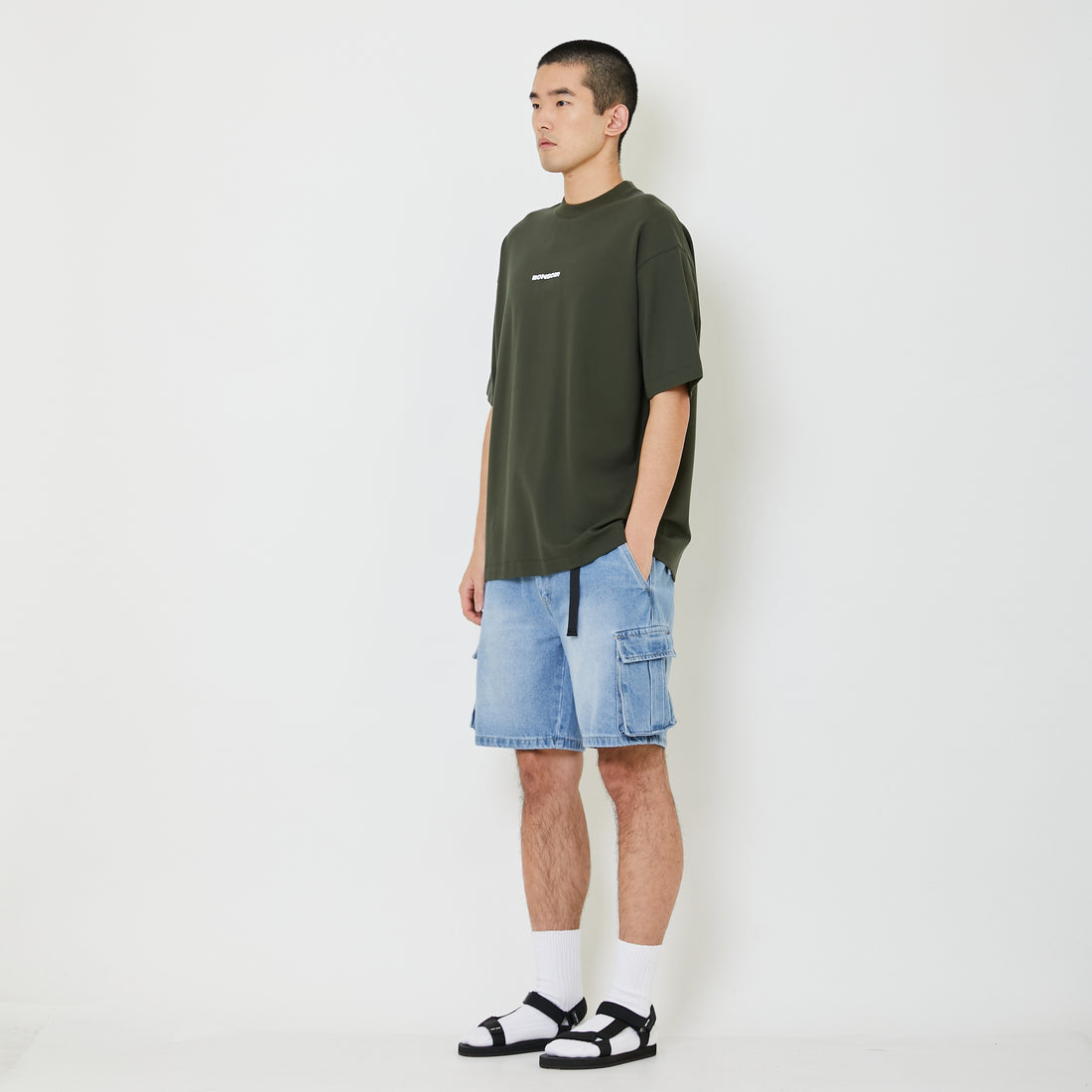 Men Printed Oversized Tee - Dark Grey - SM2409158C