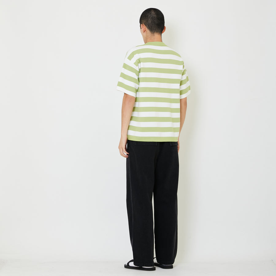 Men Oversized Stripe Sweater - Green - SM2409159B