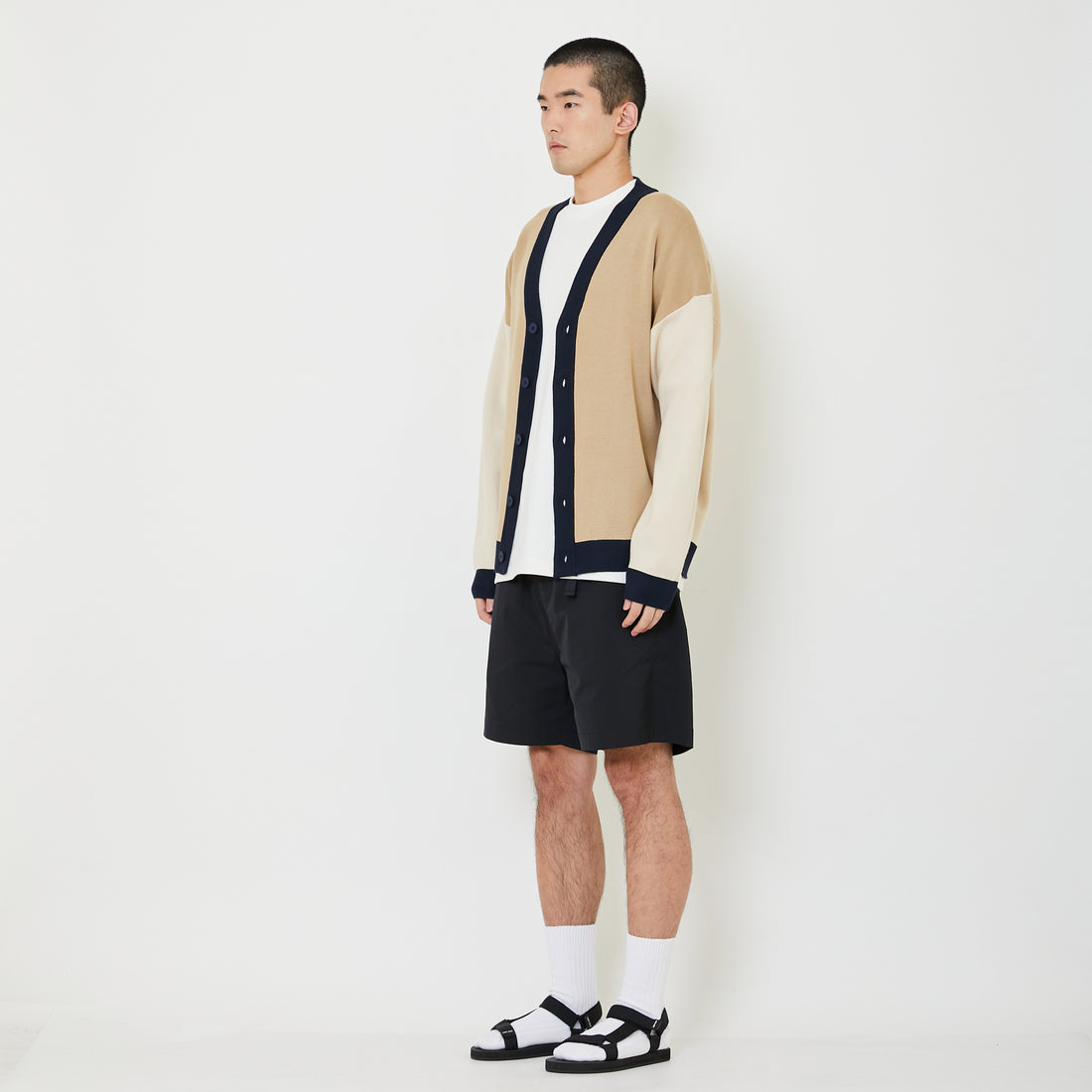 Men Oversized Cardigan - Khaki - SM2409168A