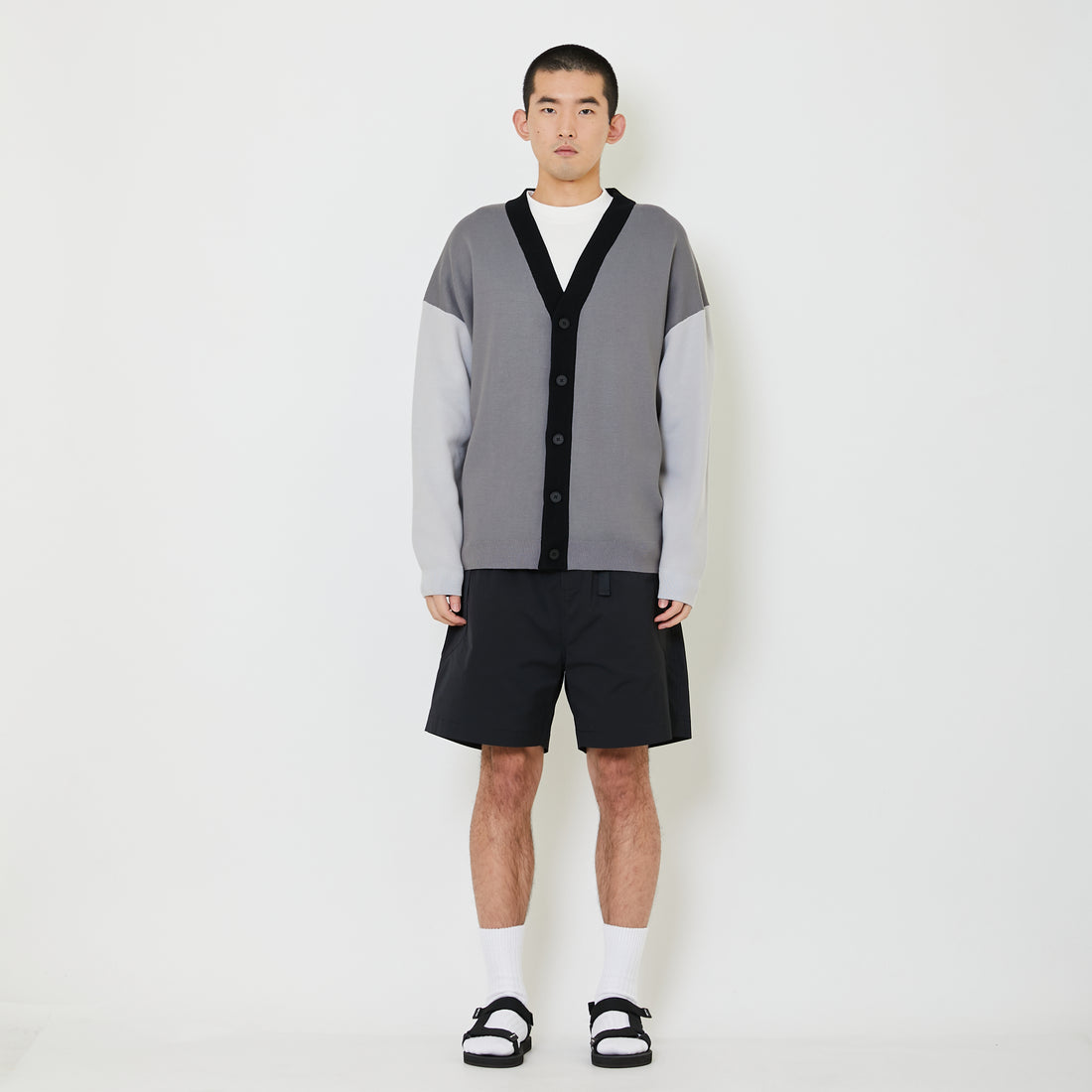 Men Oversized Cardigan - Dark Grey - SM2409168B