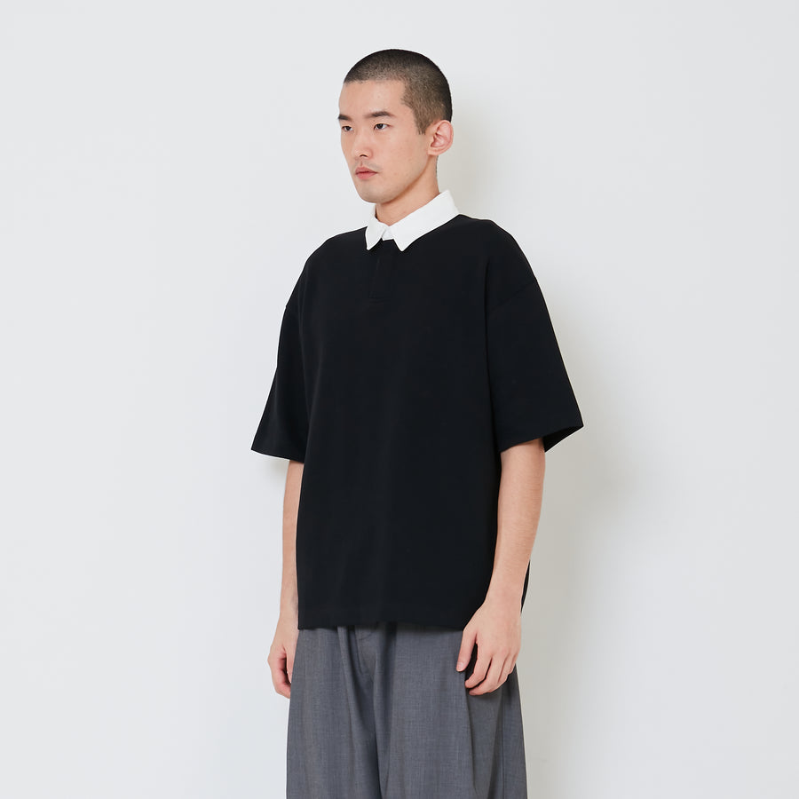 Men Oversized Polo Tee - Black - SM2410189C