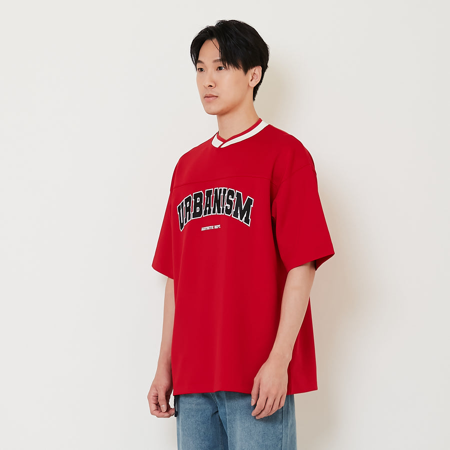 Men Embroidery Oversized Jersey Tee - Dark Red - SM2410190B