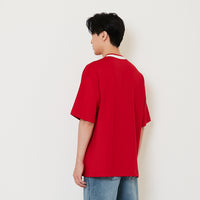 Men Embroidery Oversized Jersey Tee - Dark Red - SM2410190B