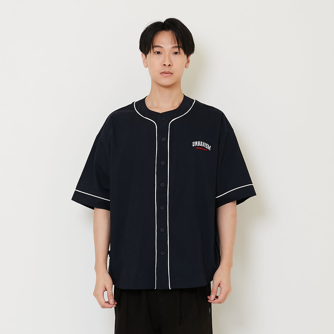 Men Embroidery Baseball Shirt - Navy - SM2410191B