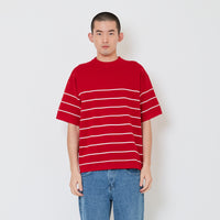 Men Oversized Stripe Sweater - Dark Red - SM2410193C