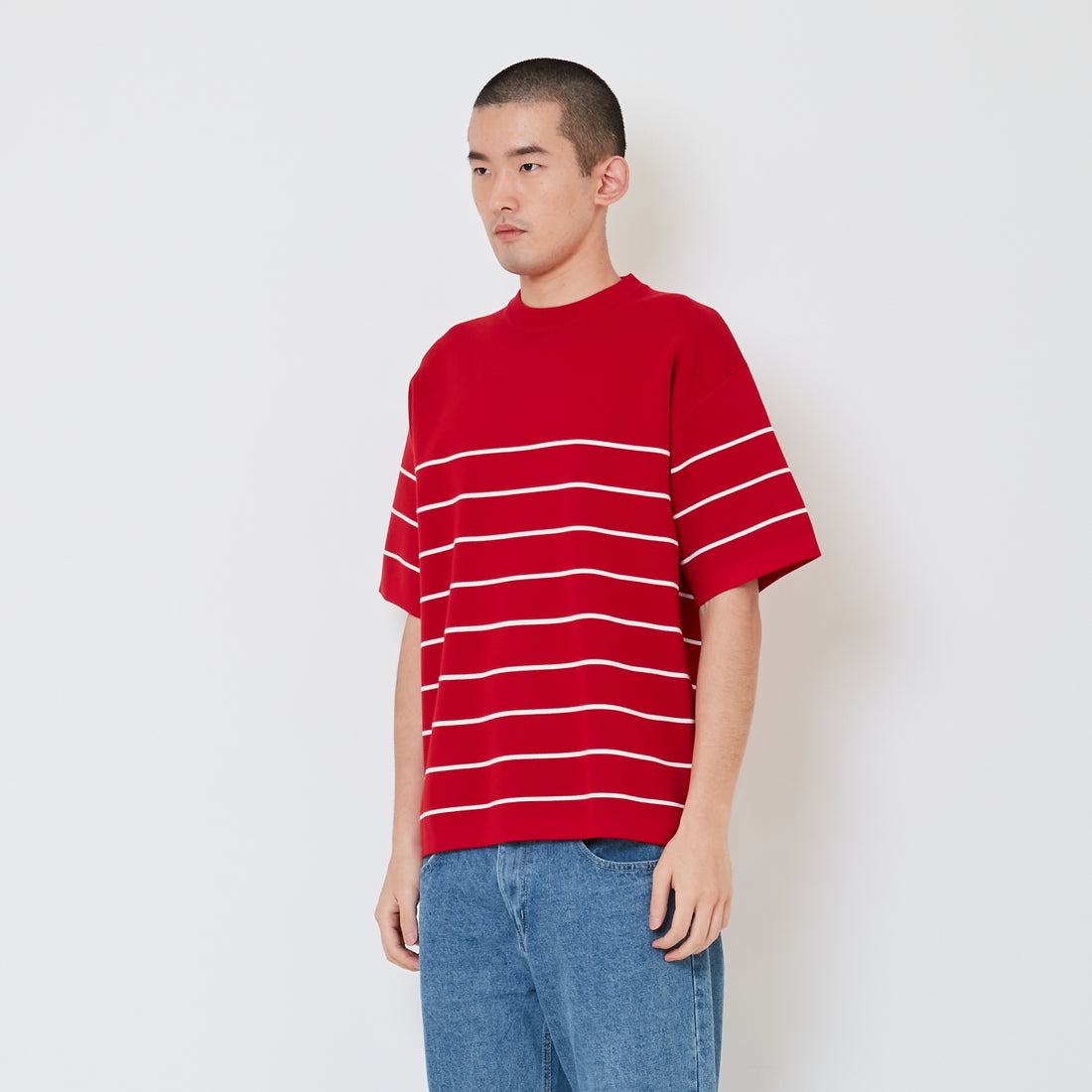 Men Oversized Stripe Sweater - Dark Red - SM2410193C