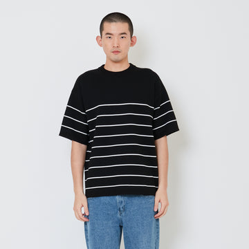 Men Oversized Stripe Sweater - Black - SM2410193D