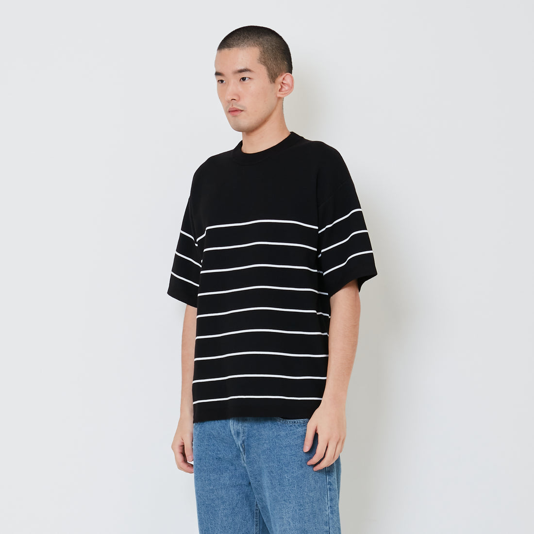 Men Oversized Stripe Sweater - Black - SM2410193D