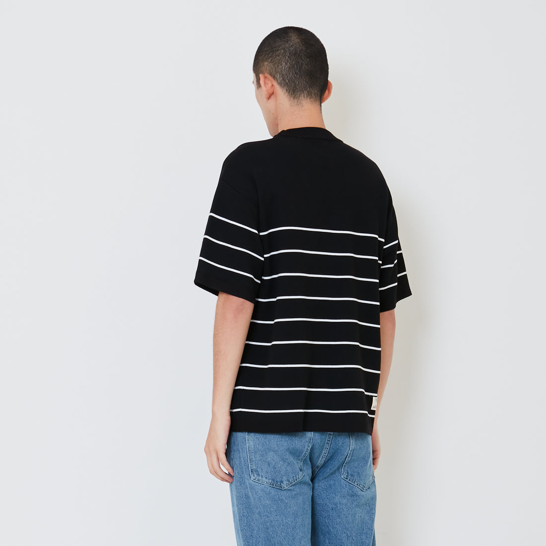 Men Oversized Stripe Sweater - Black - SM2410193D