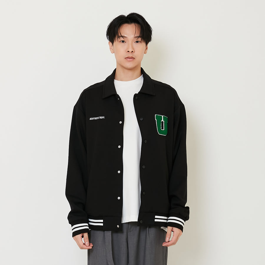 Men Oversized Varsity Jacket - Black - SM2410200B