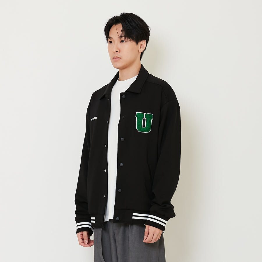 Men Oversized Varsity Jacket - Black - SM2410200B