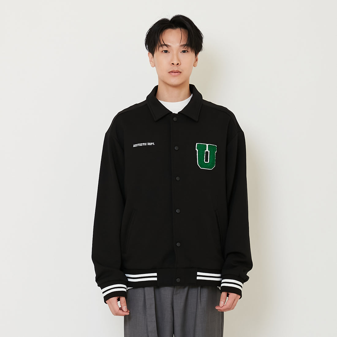 Men Oversized Varsity Jacket - Black - SM2410200B