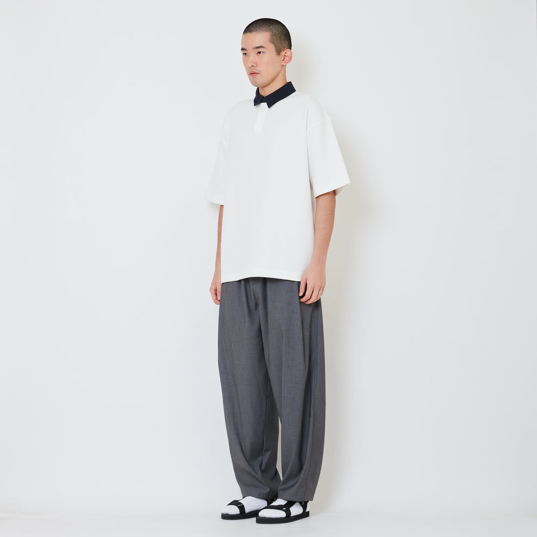 Men Wide Leg Long Pleated Pants - Dark Grey - SM2410201A