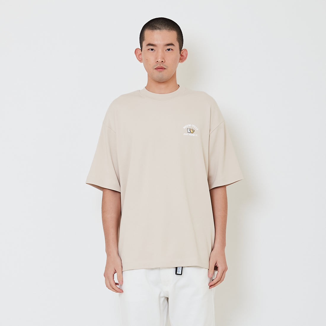 Men Printed Oversized Tee - Beige - SM2410204B