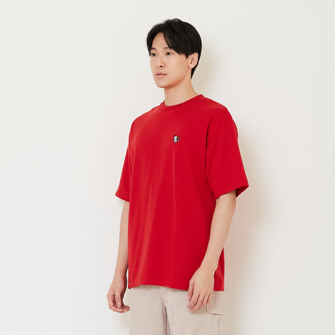 Men Embroidery Oversized Tee - Dark Red - SM2410206C