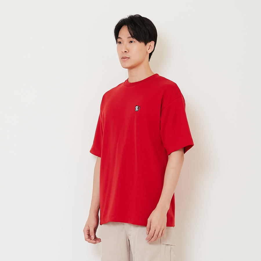 Men Embroidery Oversized Tee - Dark Red - SM2410206C