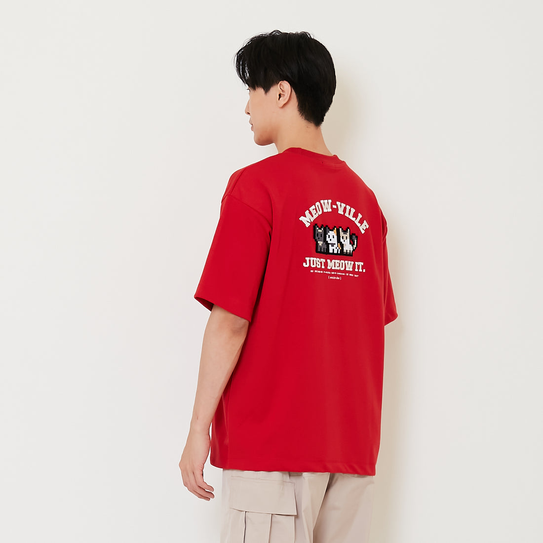 Men Embroidery Oversized Tee - Dark Red - SM2410206C