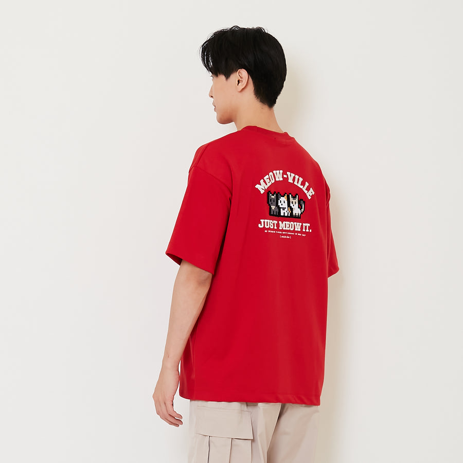 Men Embroidery Oversized Tee - Dark Red - SM2410206C