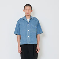 Men Oversized Cropped Denim Shirt - Light Blue - SM2410208B