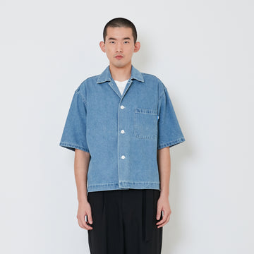 Men Oversized Cropped Denim Shirt - Light Blue - SM2410208B