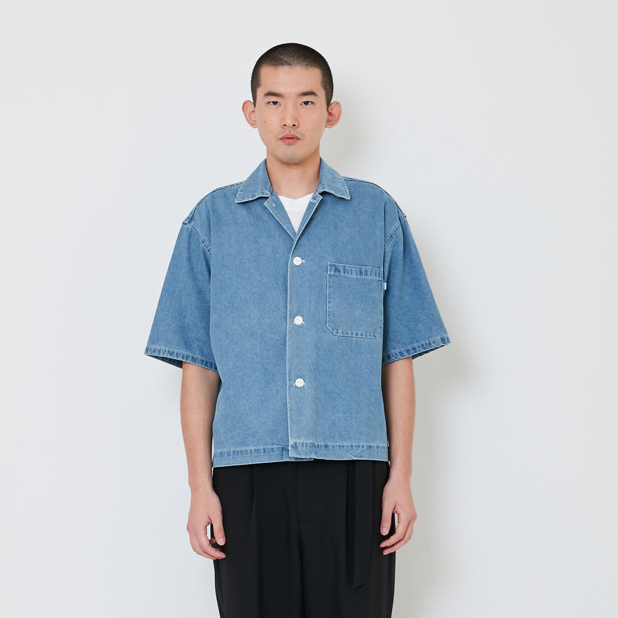 Men Oversized Cropped Denim Shirt - Light Blue - SM2410208B