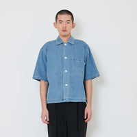 Men Oversized Cropped Denim Shirt - Light Blue - SM2410208B