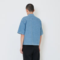 Men Oversized Cropped Denim Shirt - Light Blue - SM2410208B