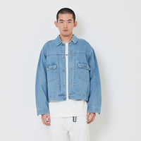 Men Oversized Cropped Denim Jacket - Light Blue - SM2410209B