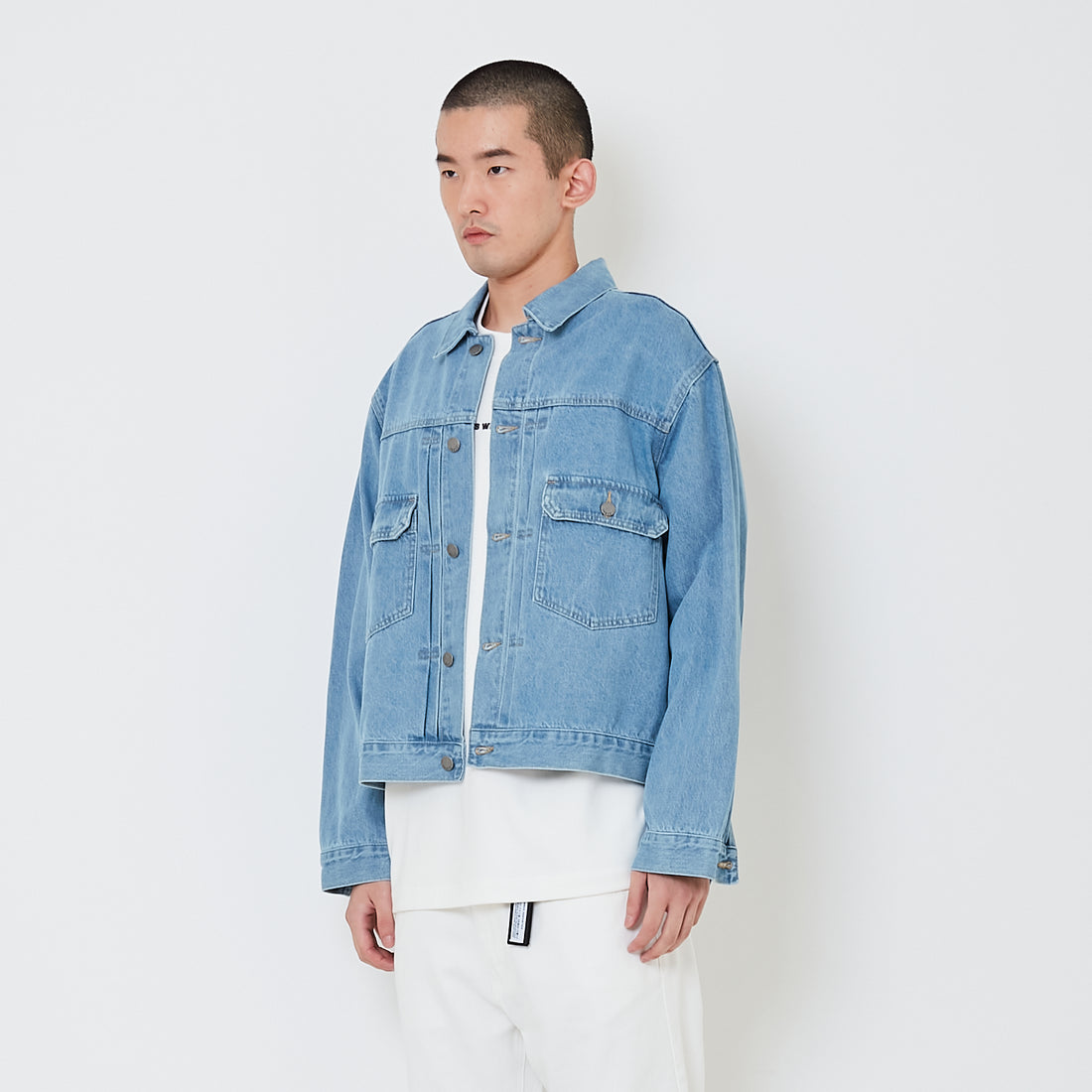 Men Oversized Cropped Denim Jacket - Light Blue - SM2410209B