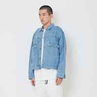 Men Oversized Cropped Denim Jacket - Light Blue - SM2410209B