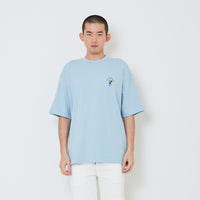 Men Printed Oversized Tee - Blue - SM2411217B