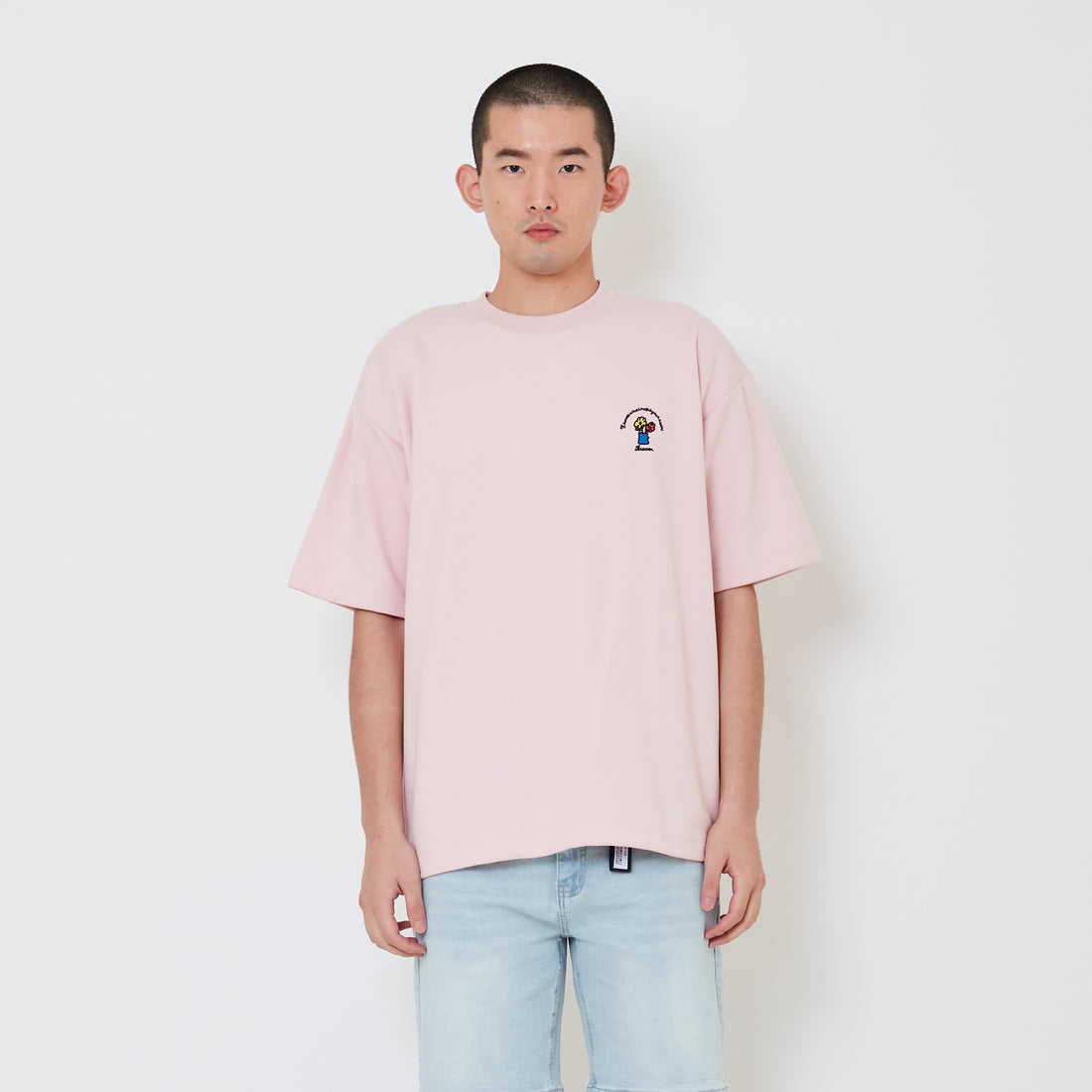 Men Embroidery Oversized Tee - Light Pink - SM2411219B